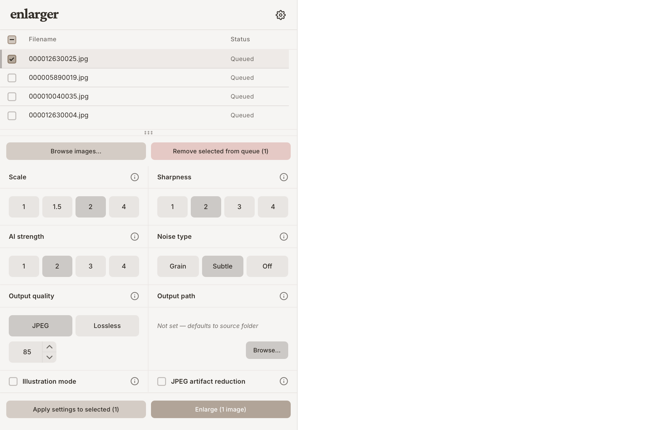 Enlarger app interface